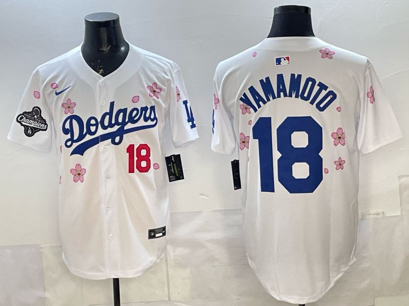 Men Los Angeles Dodgers #18 Yamamoto White Sakura Edition 2026 Nike MLB Jersey 005
